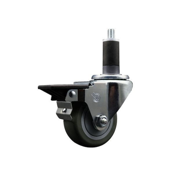 Service Caster 3'' Gray Poly Swivel 1-1/4'' Expanding Stem Caster with Brake SCC-EX20S314-PPUB-PLB-114 - main